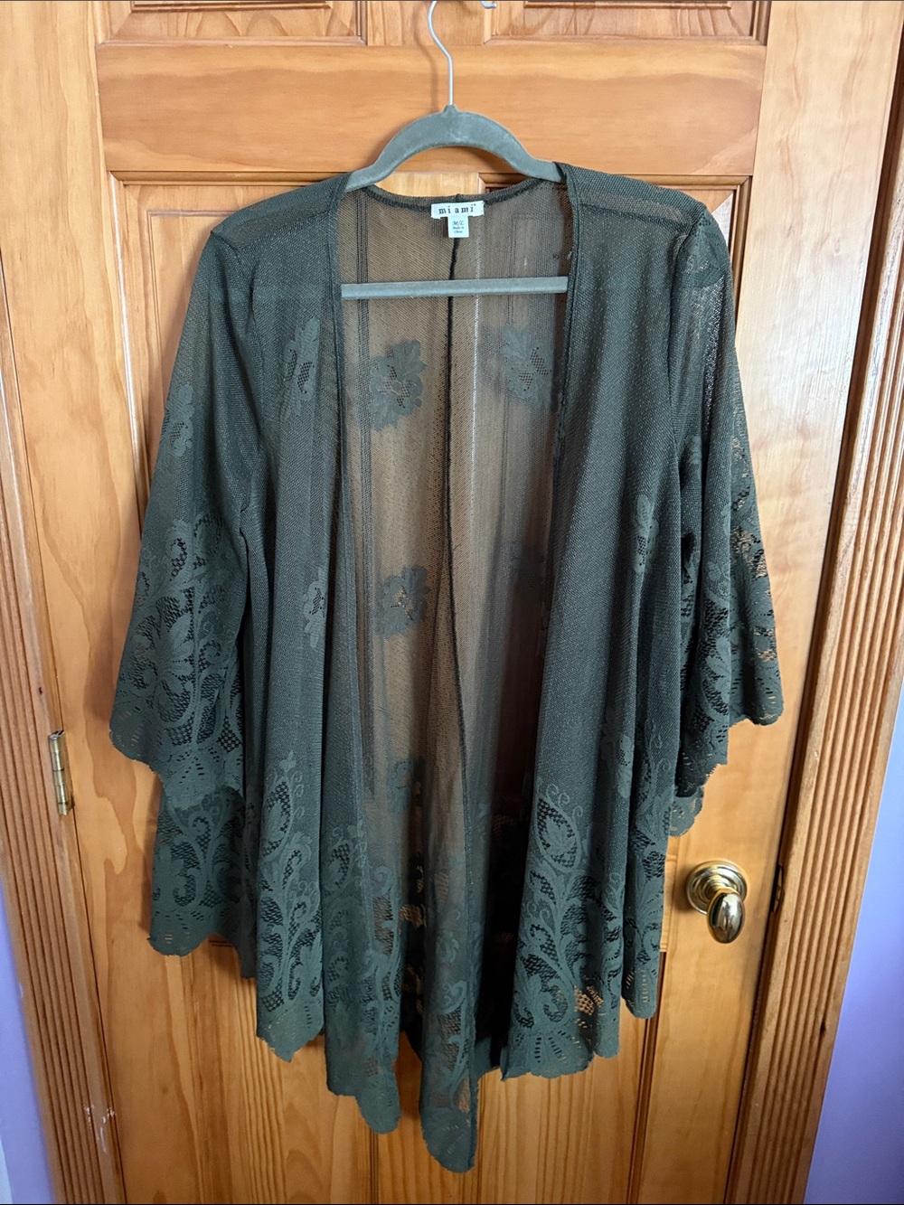 Bella Canvas Olive Sheer Lace Kimono Cardigan